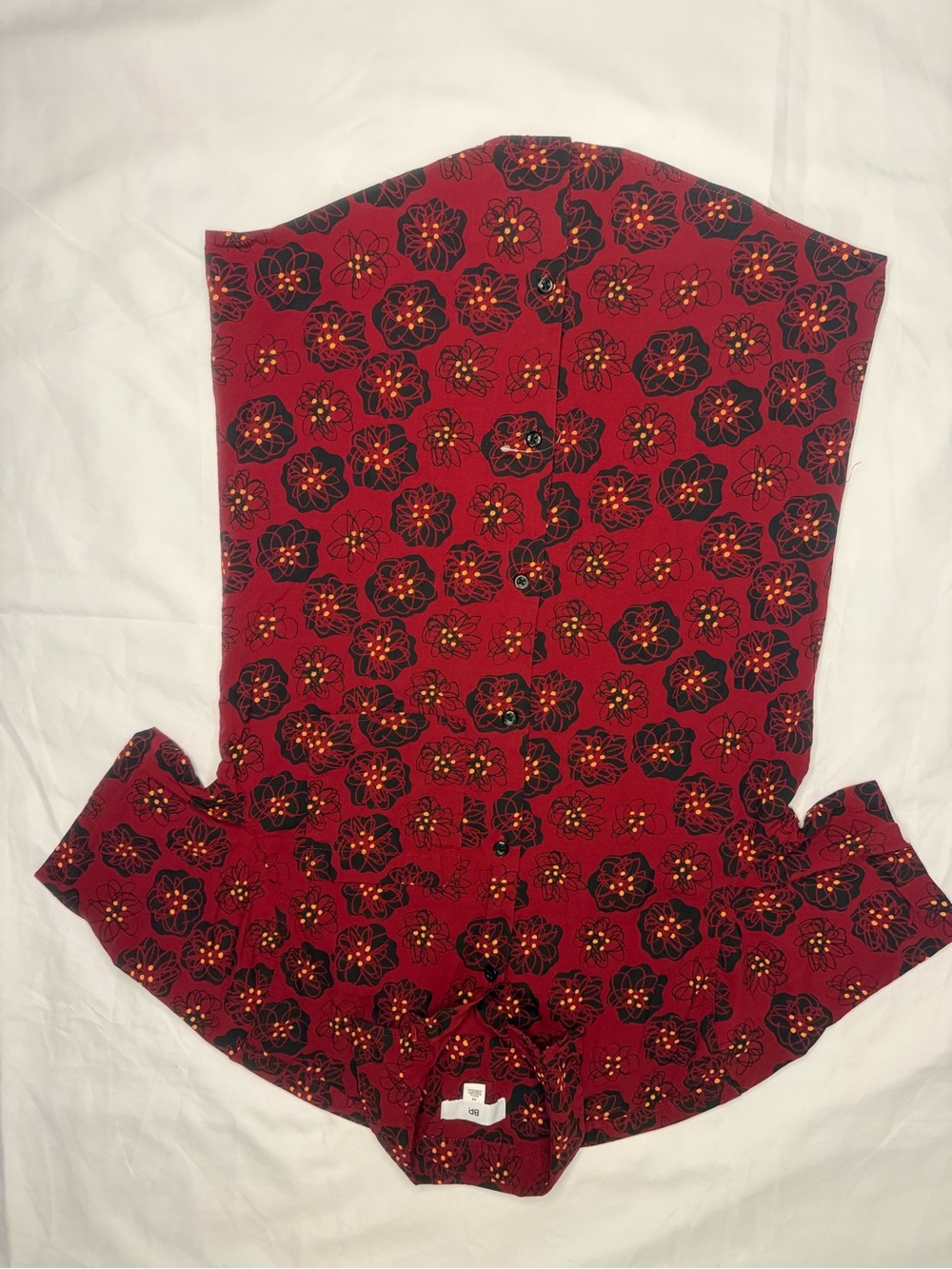 bp Red Floral Strapless Romper with Black Blooms and Yellow Dots